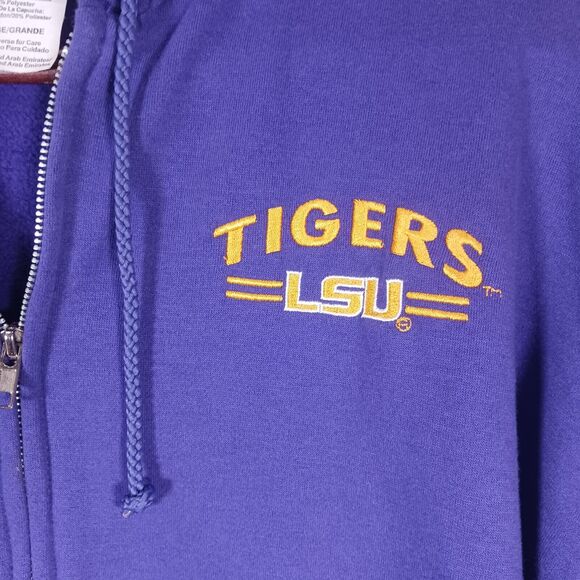 LSU TIGERS Adult L Zip-up Jacket Purple Gold Spellout Hooded Sweatshirt AS Sport - Picture 4 of 5
